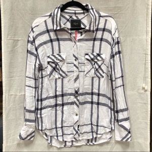 Rails for Free People Draped in Plaid Flannel Button Down Shirt White Black
